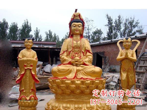 常州财运旺旺,观音童子龙女铜雕