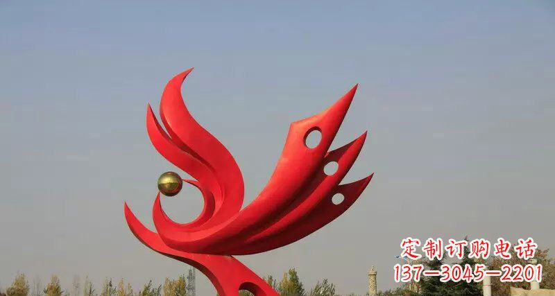 常州广场不锈钢抽象凤凰凤临宝地雕塑