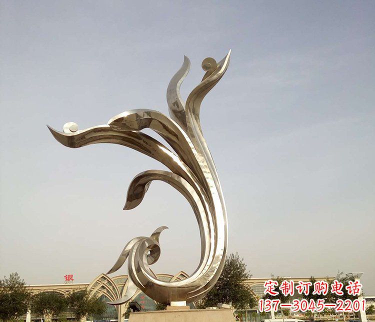 常州中国传统图案雕刻定制——高端不锈钢抽象金凤凰雕塑
