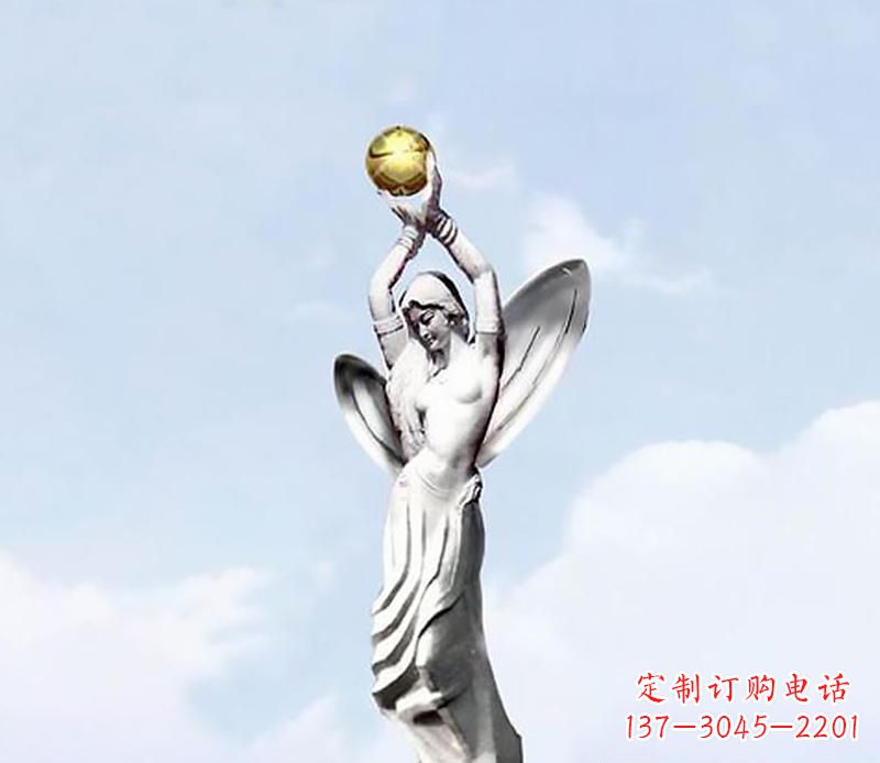 常州精美的不锈钢女人双手捧球雕塑