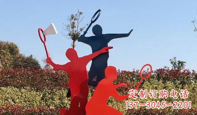 常州广场不锈钢打羽毛球雕塑 (2)