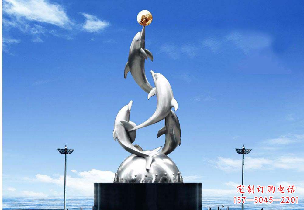 常州中领雕塑海豚顶球雕塑