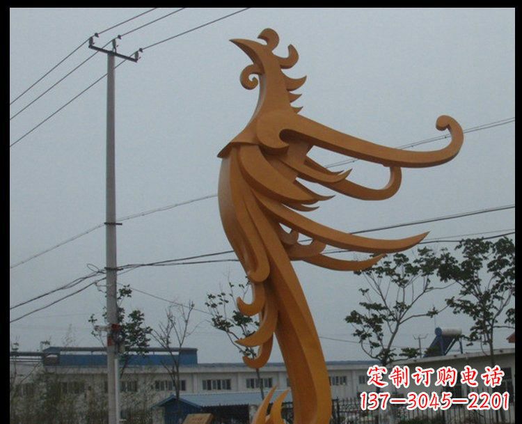 常州新中式风格不锈钢金色凤凰雕塑