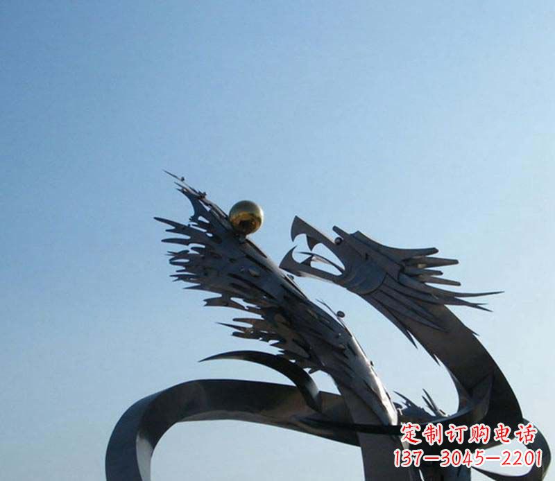常州广场不锈钢盘龙吞球抽象雕塑