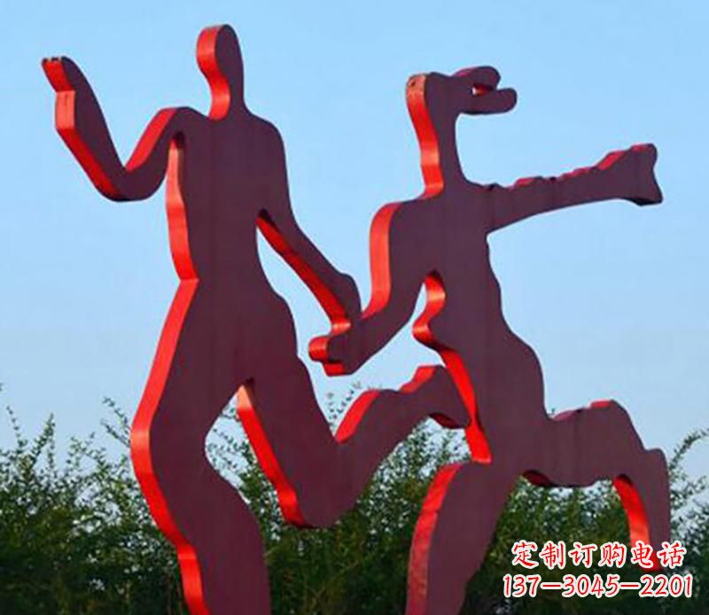 常州中领雕塑-多彩情侣跑步雕塑