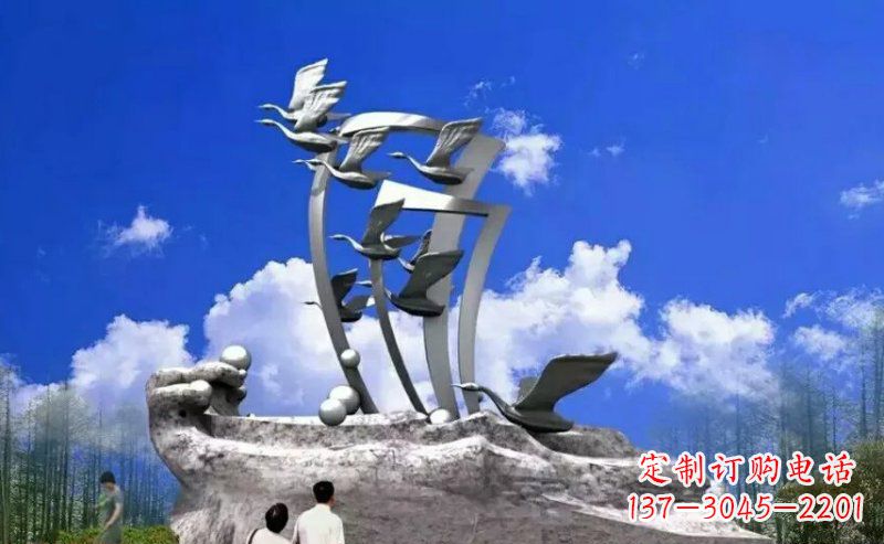 常州中领雕塑:大雁不锈钢雕塑,质感优雅