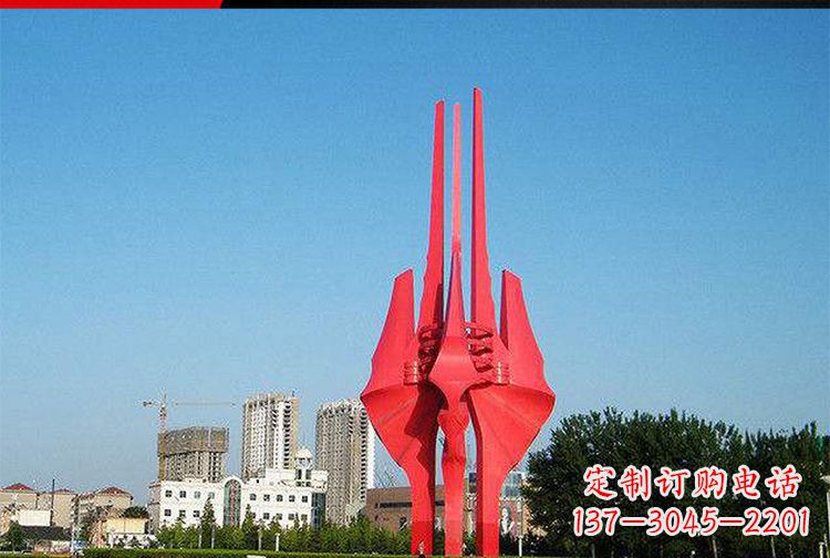 常州中领雕塑红色不锈钢树叶雕塑