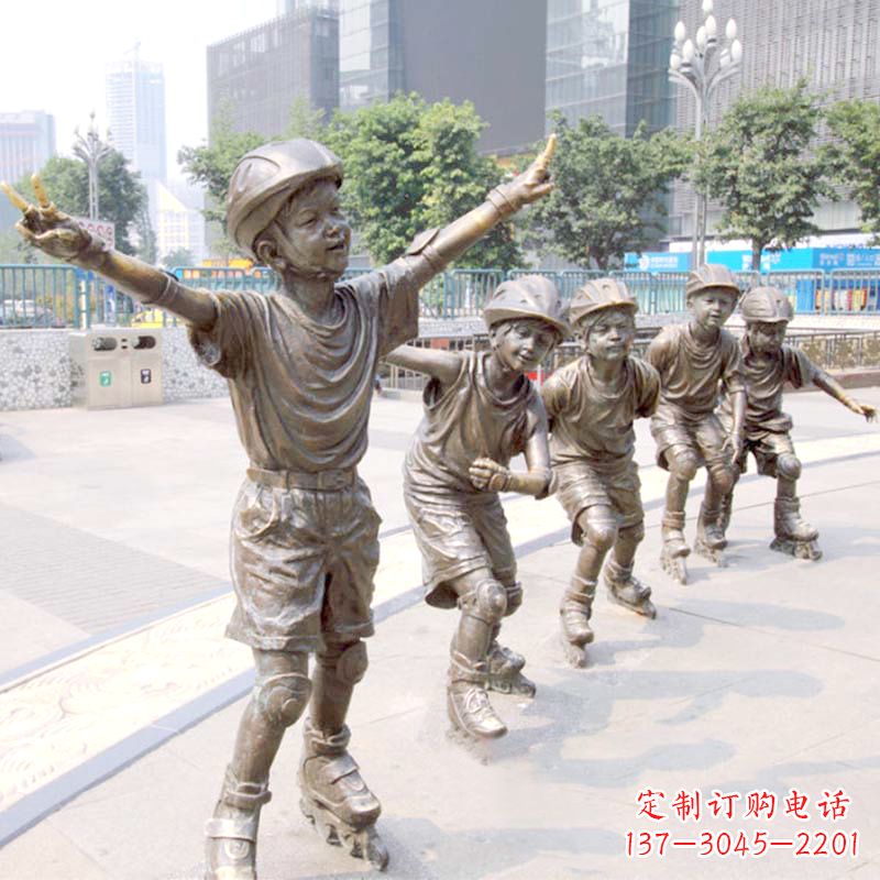 常州精致巧雕的滑旱冰小孩雕塑