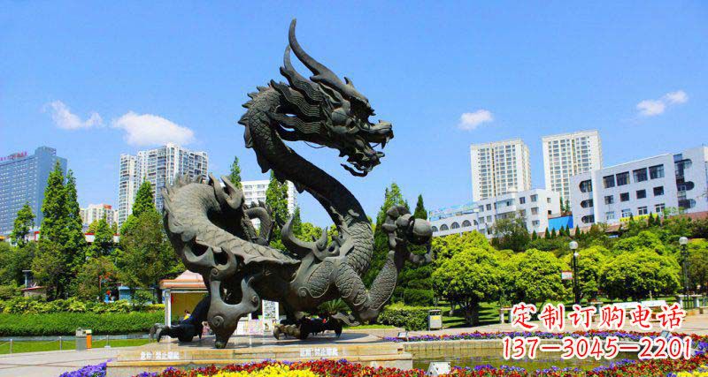 常州精美巨型广场龙戏珠景观铜雕