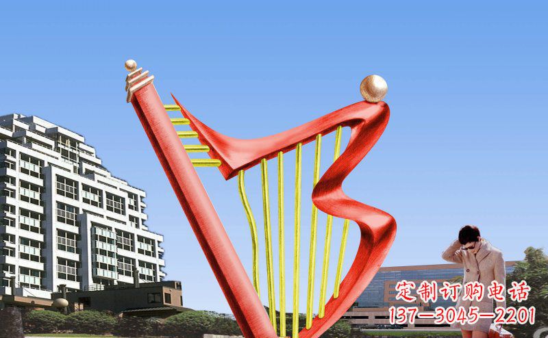 常州中领雕塑精制不锈钢竖琴雕塑