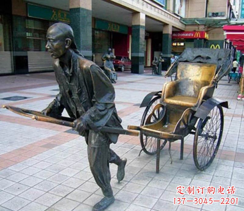 常州广场铜雕拉黄包车人物雕塑