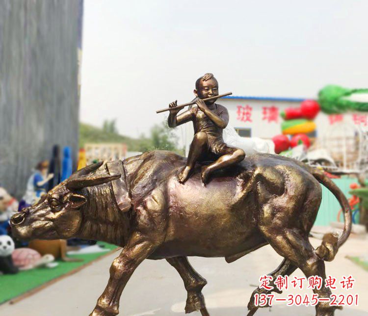 常州广场铜雕牧童吹笛动物雕塑