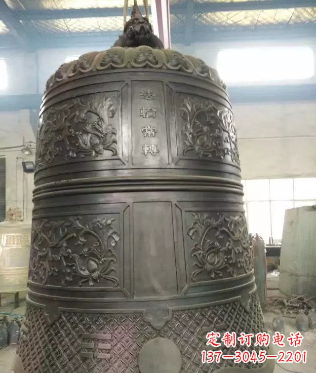 常州国泰民安铜钟寺庙铜雕-传统工艺精美的铜钟雕塑