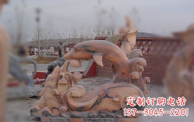 常州海豚海浪石雕,精美艺术品