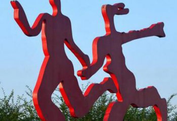 常州中领雕塑-多彩情侣跑步雕塑