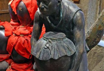 常州铜质老人抱酒图案雕塑