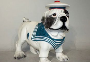 常州海军玻璃钢仿陶瓷斗牛犬狗雕塑