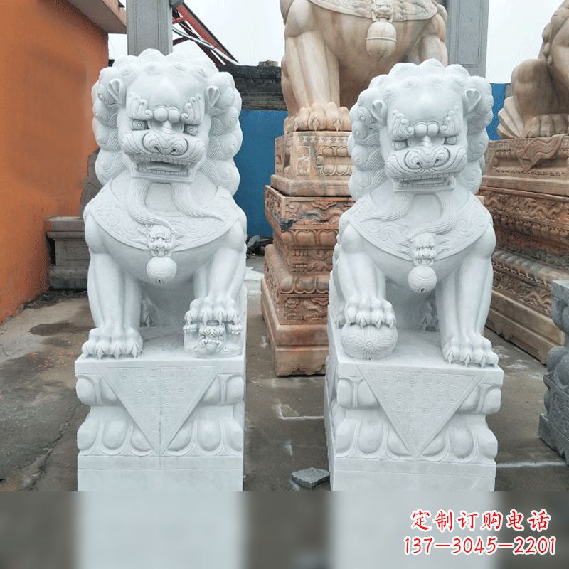 常州风格精致的汉白玉北京小狮子雕塑