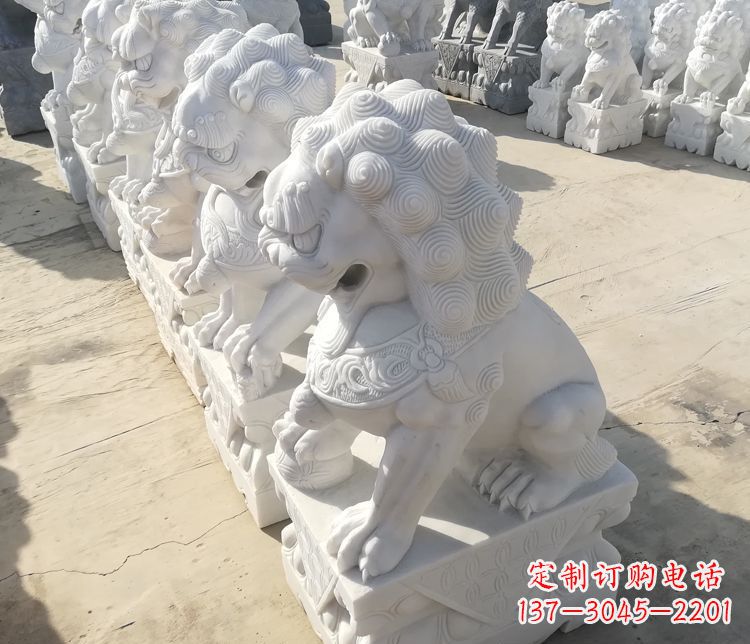 常州汉白玉踩球狮子门口招财镇宅石雕