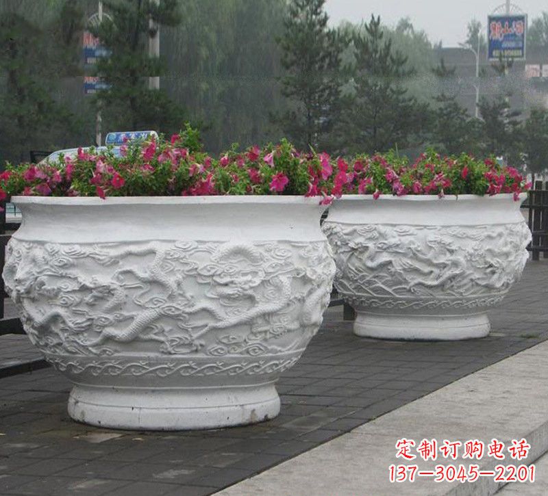 常州汉白玉公园龙浮雕花盆