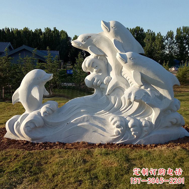 常州汉白玉海豚石雕-公园园林动物景观摆件