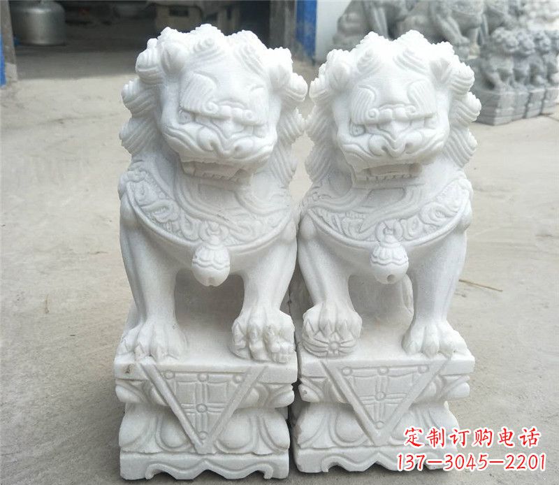 常州定制精美的汉白玉酒店吉祥狮子门墩