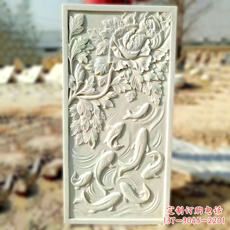 常州汉白玉鲤鱼浮雕,精美彰显睿智之美