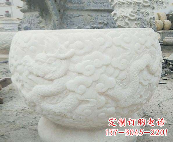 常州汉白玉龙浮雕招财水缸,让你家居多一份福气
