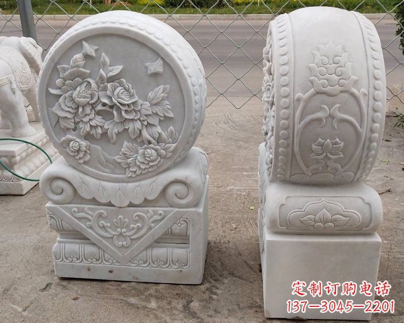 常州汉白玉牡丹花门墩雕塑