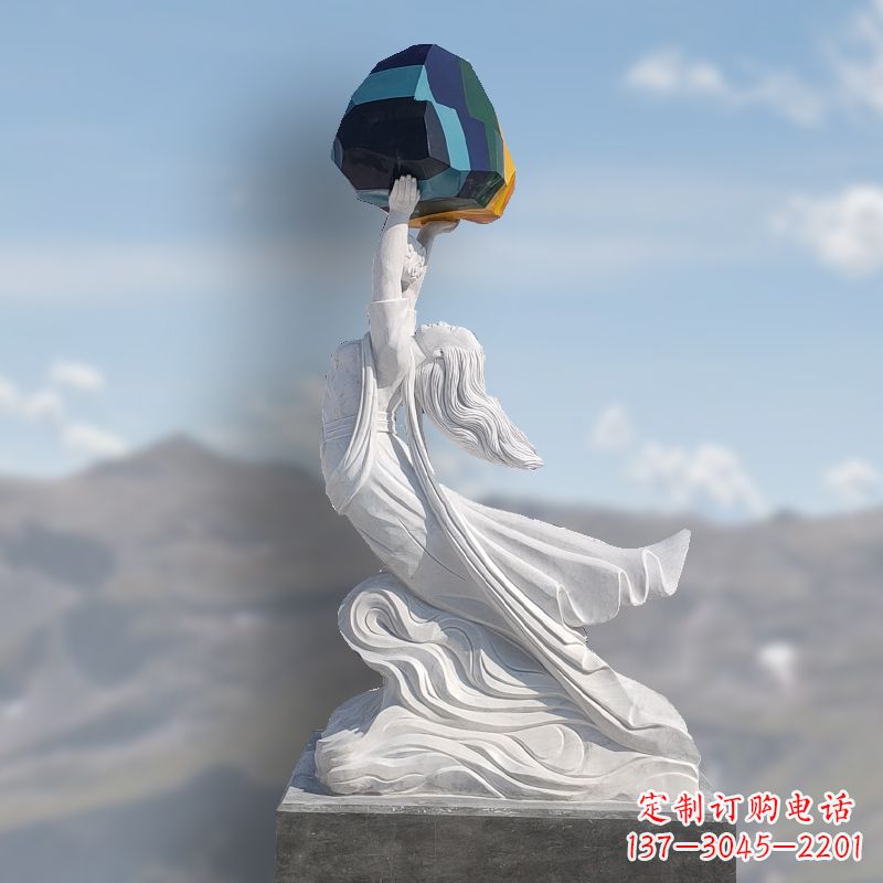 常州汉白玉女娲补天石雕雕塑摆件