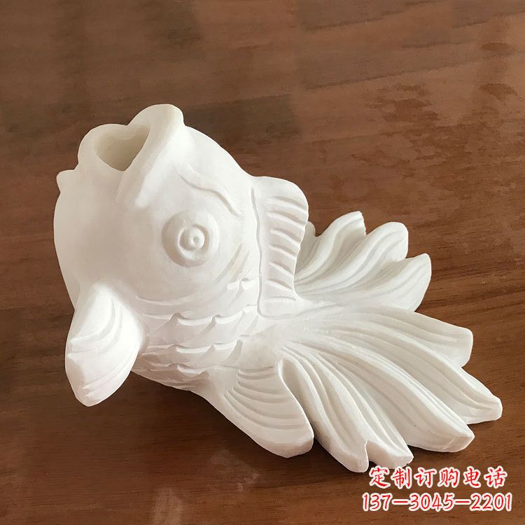 常州汉白玉喷水金鱼石雕-园林水景创意动物雕塑摆件