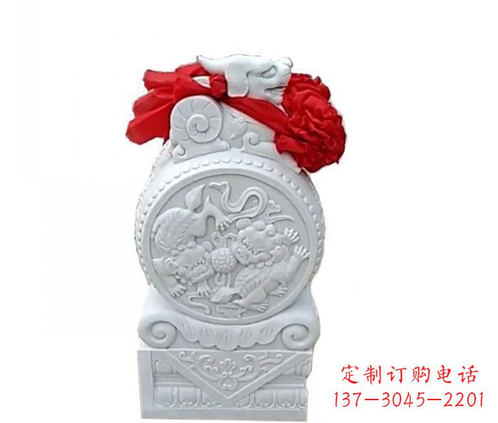 常州汉白玉貔貅抱鼓石招财石门墩