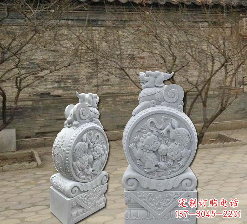 常州汉白玉貔貅门墩