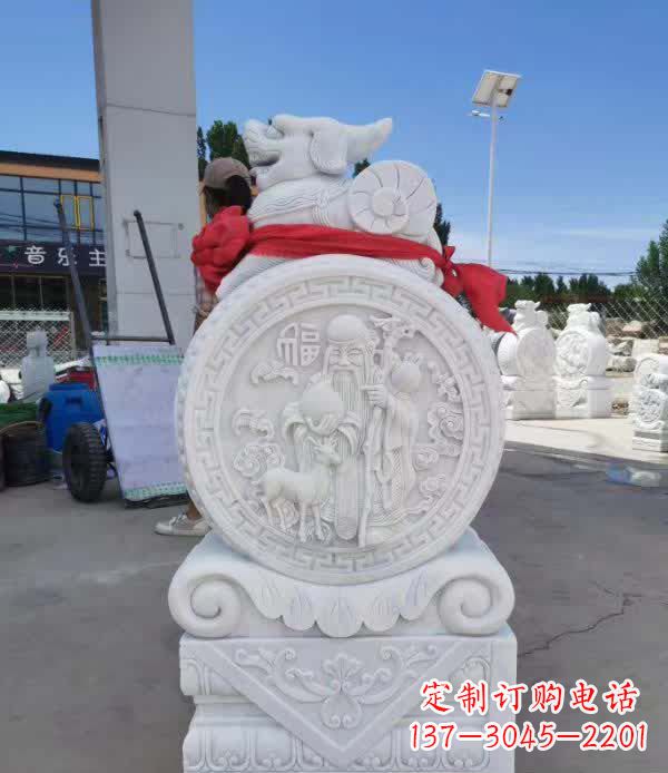 常州汉白玉貔貅石门墩雕塑