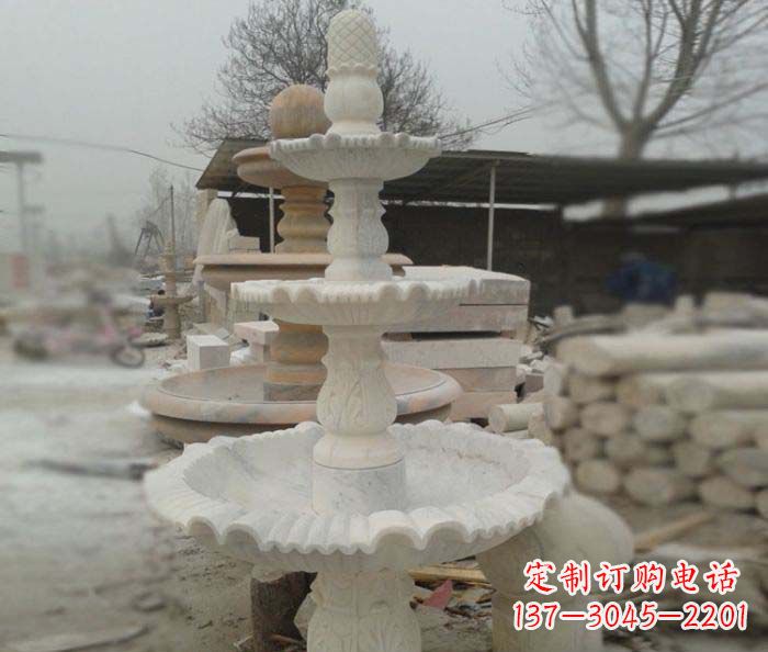 常州汉白玉三层别墅小型喷泉石雕