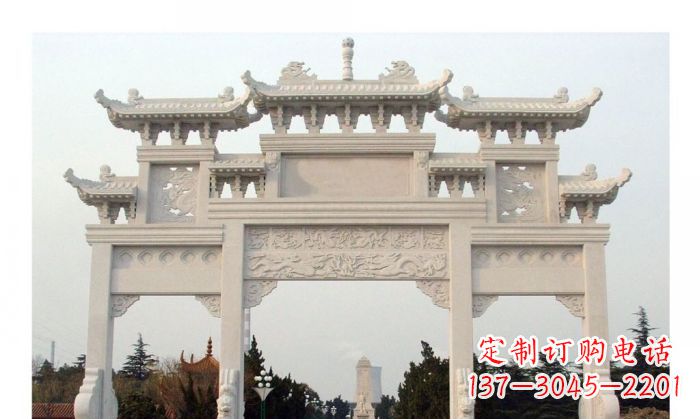 常州汉白玉三门牌坊石雕艺术品