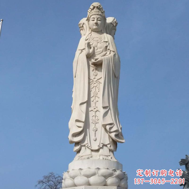 常州汉白玉三面观音石雕佛像