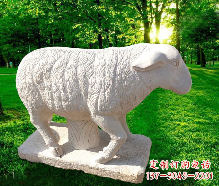 常州中领雕塑的汉白玉山羊石雕是一件雕刻精美的…