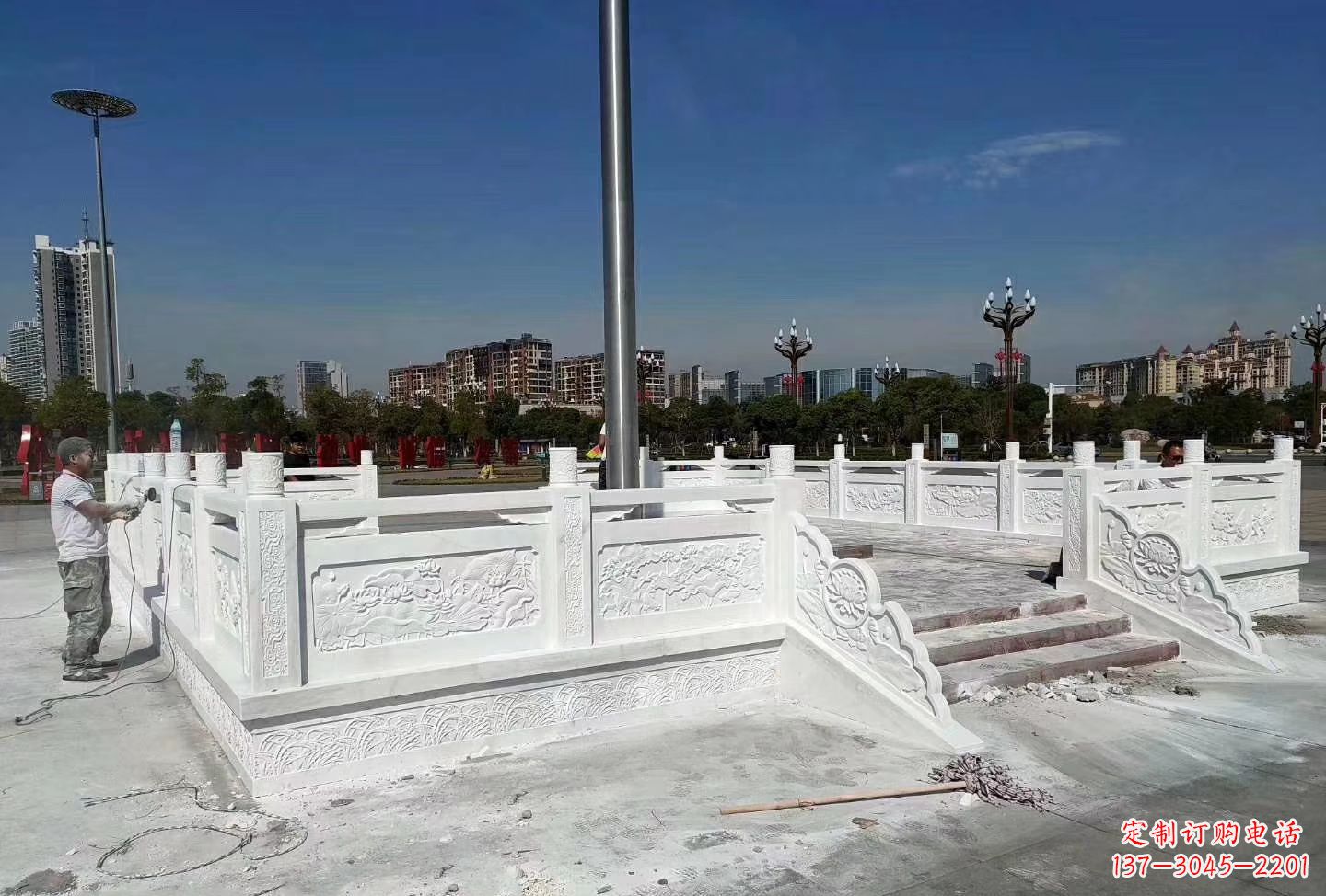 常州汉白玉升旗台 广场校园石雕栏板雕塑
