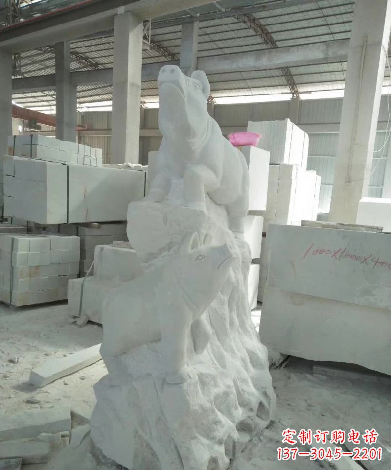 常州瑞颜祥彩汉白玉生肖猪雕塑