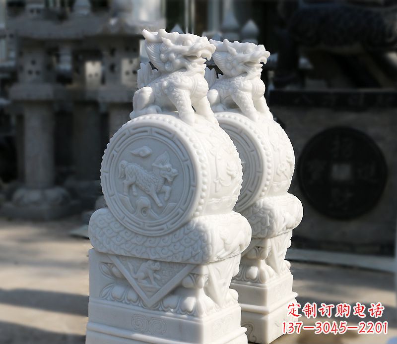 常州汉白玉狮子辟邪门墩雕塑