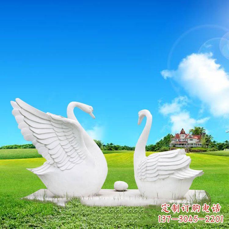 常州汉白玉石雕天鹅-公园草坪绿地情侣动物雕塑摆件