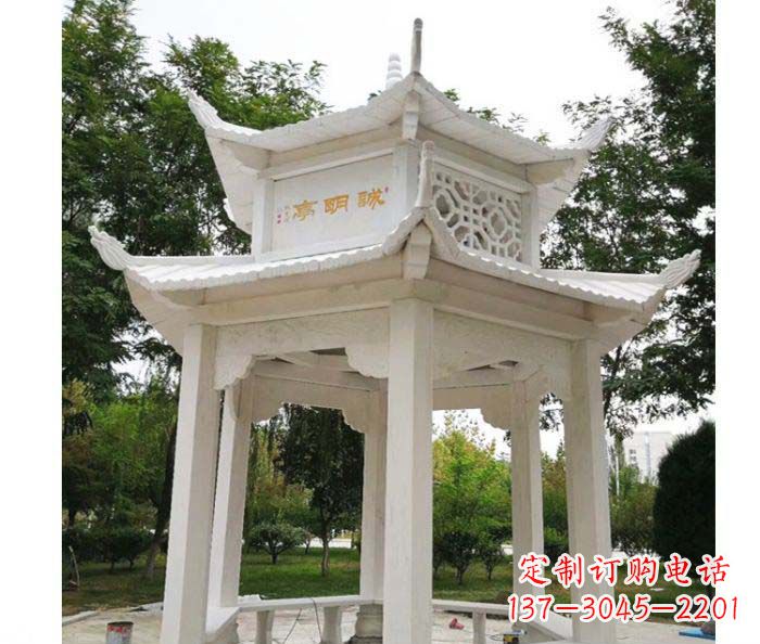 常州汉白玉双层六角凉亭公园石雕