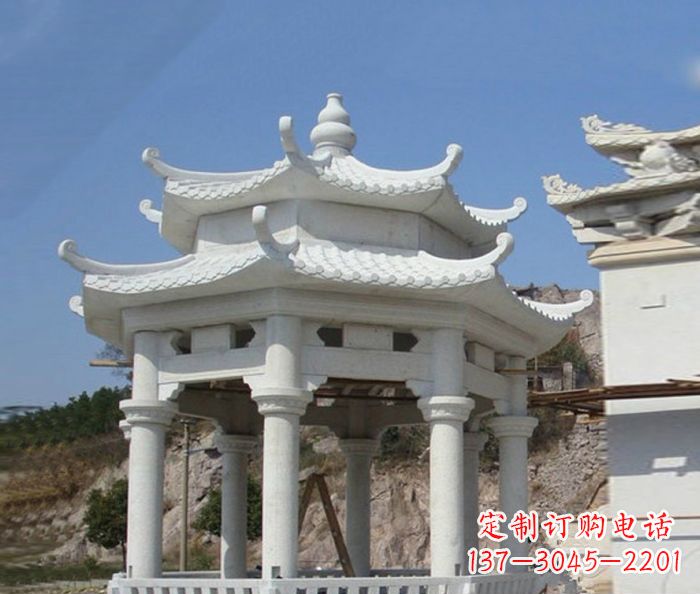 常州精美汉白玉双层石凉亭雕塑