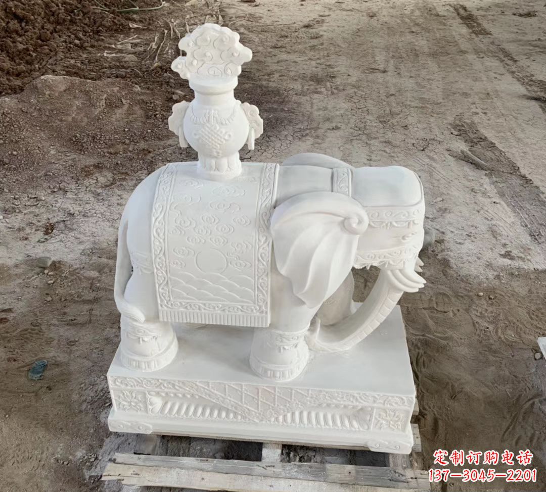常州汉白玉驮宝瓶大象石雕