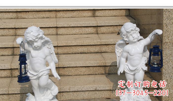 常州领雕塑-汉白玉小天使公园西方人物路灯石雕