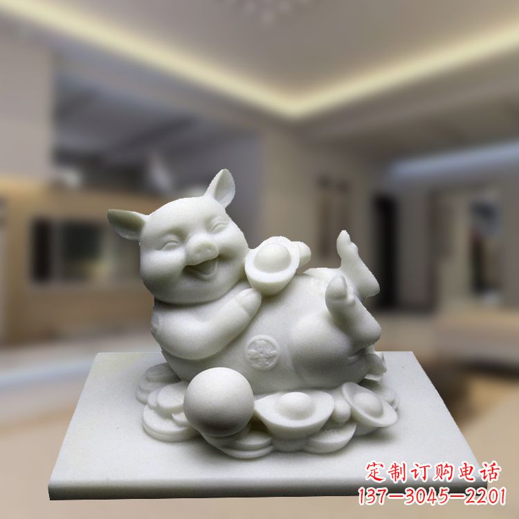 常州汉白玉动物雕塑,招财猪石雕精美装饰