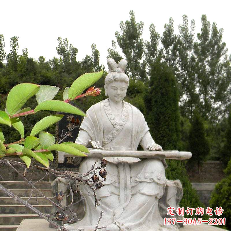 常州汉末才女蔡文姬弹琴石雕塑-景区园林历史名人雕像