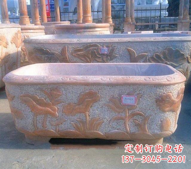 常州荷花鲤鱼浮雕石水缸