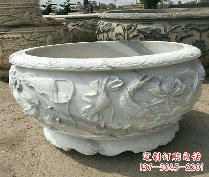 常州荷花鲤鱼石雕招财水缸